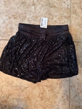 Black Sequin Elastic Waist Shorts